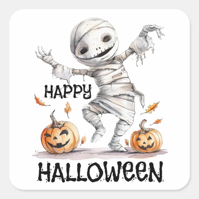Mummy Moves – A Halloween Hello in Wraps Square Sticker (Front)
