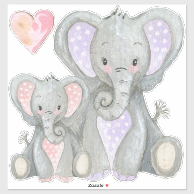Mummy n Baby Adorable Pink Heart Lavender Elephant (Sheet)