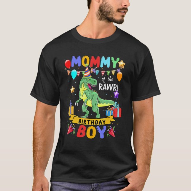 Mummy Of The Birthday Boy   Dinosaur Raptor T-Shirt (Front)