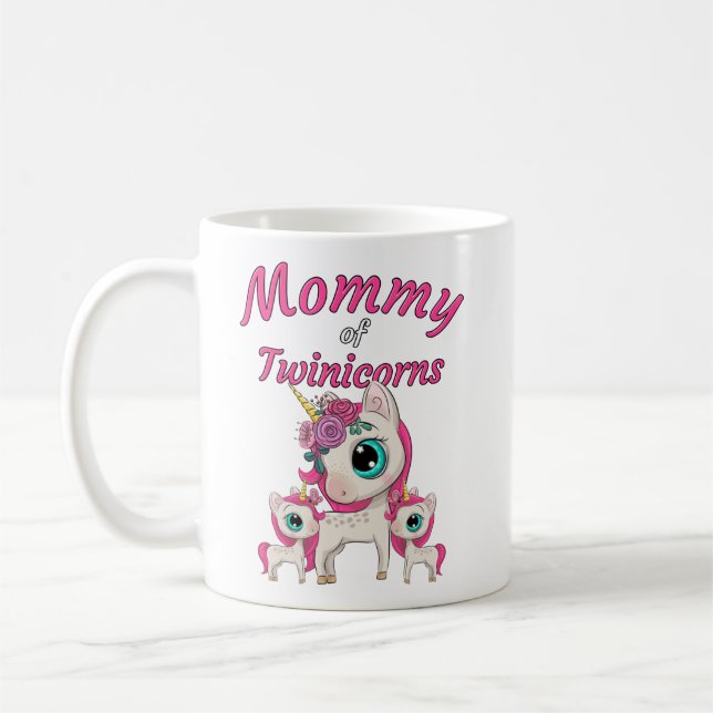 Mummy of Twinicorns: Mum & Twin Daughters Unicorn Coffee Mug (Left)