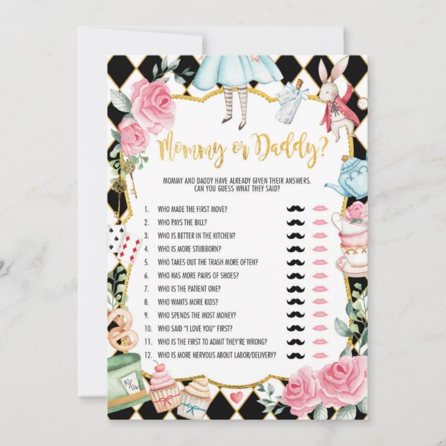 Mummy or Daddy | Alice in Wonder Baby Shower Game Invitation (Front)