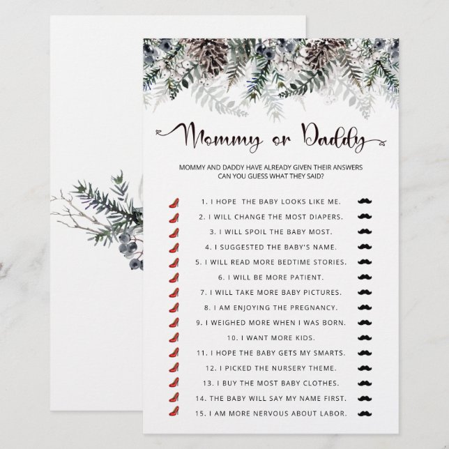 Mummy or daddy baby game (Front/Back)