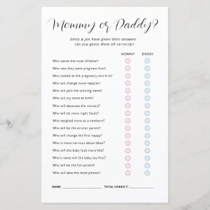 Mummy or Daddy Baby Shower Game