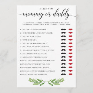 Mummy or Daddy Baby Shower Game Greenery Theme