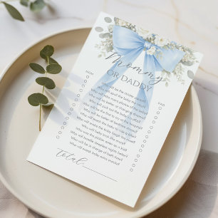 Mummy or daddy Blue Floral Bow Baby Shower game