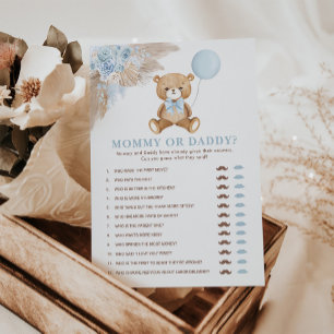 Mummy or Daddy Boho Bear Baby Shower Game Card