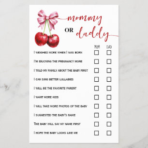 Mummy or Daddy Cherry Baby Shower Game Card