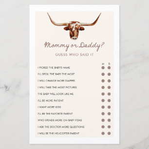 Mummy or Daddy Cowboy Western Baby Shower Game