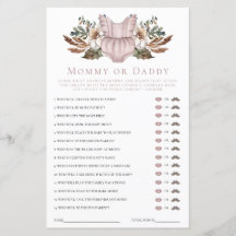 Mummy or Daddy Cute Boho Clothes Baby Shower Game