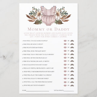 Mummy or Daddy Cute Boho Clothes Baby Shower Game