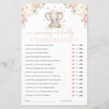 Mummy or Daddy Elephant Girl Baby Shower Game