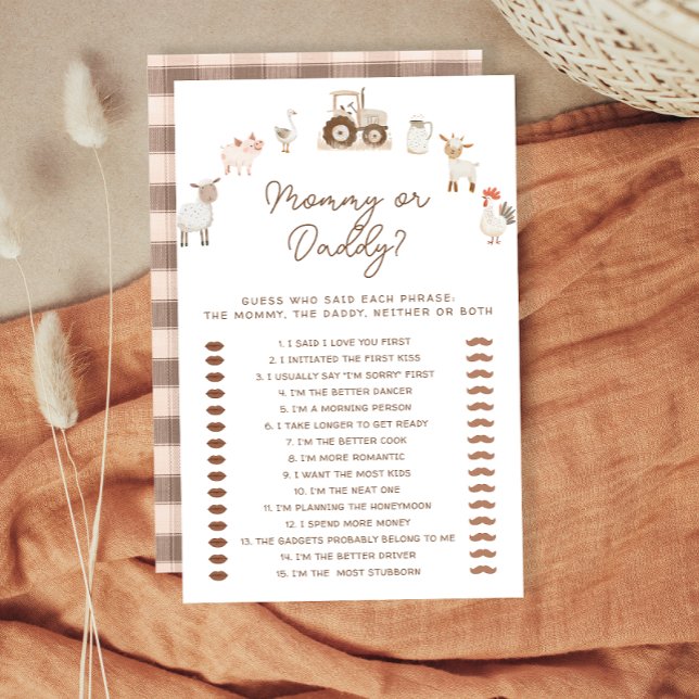 Mummy or Daddy Farm Animals Baby Shower Game (Creator Uploaded)