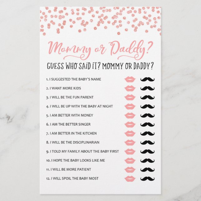 Mummy or Daddy Game Baby Shower Party game (Front)