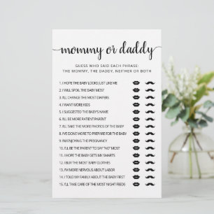 Mummy or Daddy game Baby Shower party Game card