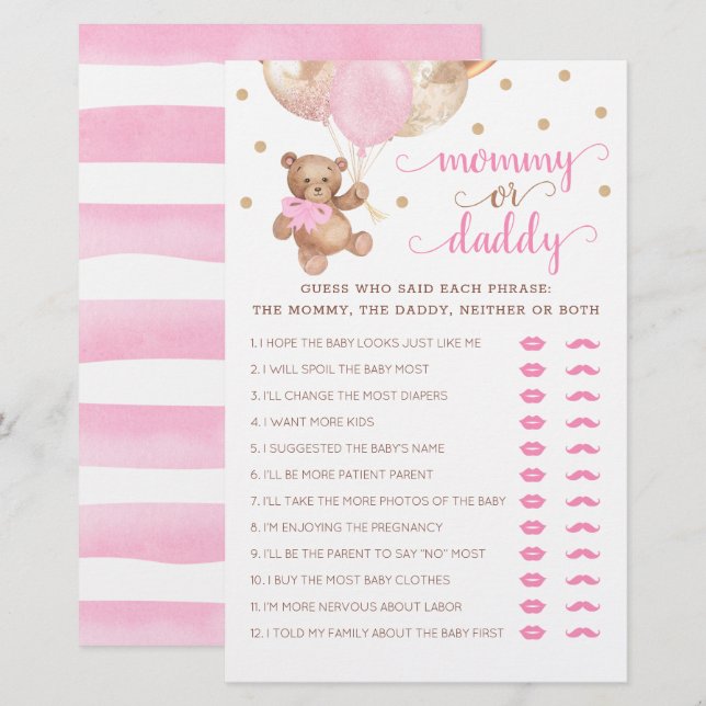 Mummy or Daddy Game Baby Shower Teddy Bear  (Front/Back)