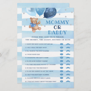 Mummy or Daddy Game Baby Shower Teddy Bear 