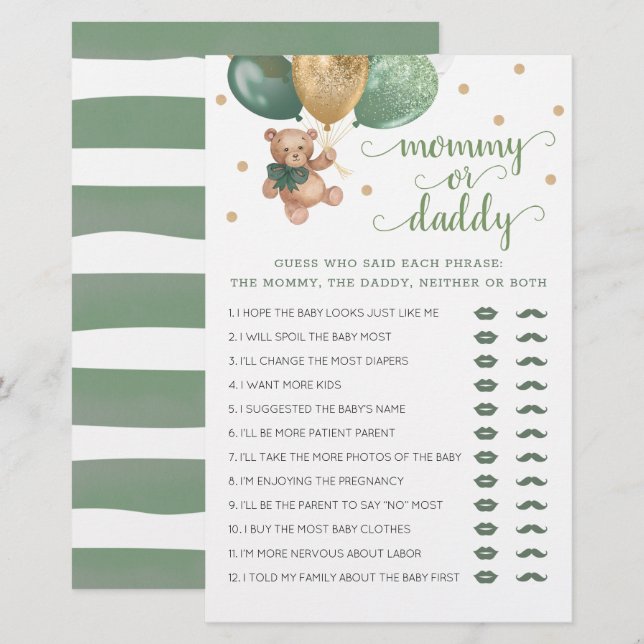 Mummy or Daddy Game Baby Shower Teddy Bear  (Front/Back)