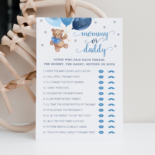 Mummy or Daddy Game Baby Shower Teddy Bear Card (Creator Uploaded)