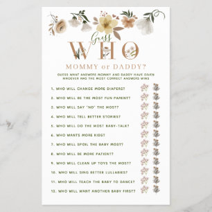 Mummy or Daddy Game Boho Floral Baby Shower Flyer
