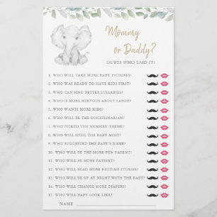 Mummy or Daddy Game Elephant Greenery Baby Shower