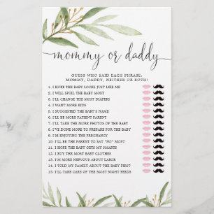 Mummy or Daddy game greenery gold gender neutral