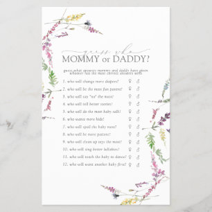 Mummy or Daddy Game Pastel Wildflower Shower Flyer