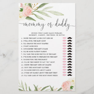 Mummy or Daddy game pink gold greenery baby girl