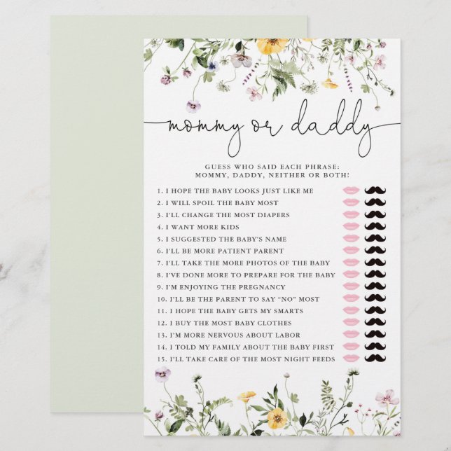 Mummy or Daddy game romantic wildflowers floral (Front/Back)