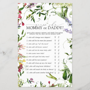 Mummy or Daddy Game Summer Wildflower Shower Flyer