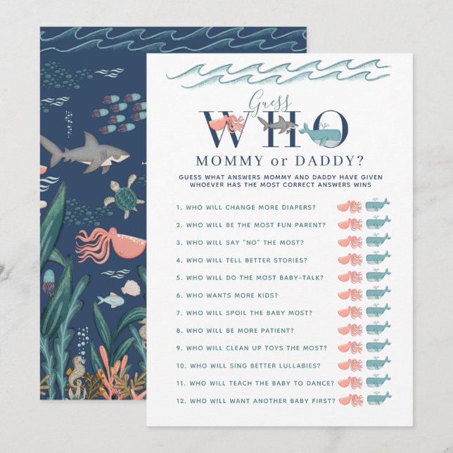 Mummy or Daddy Game Under the Sea Baby Shower Invitation (Front/Back)