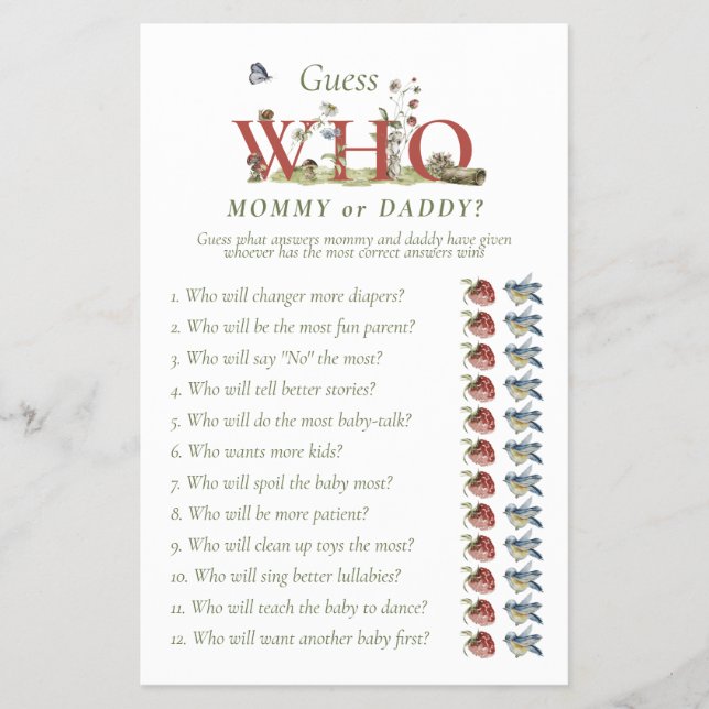 Mummy or Daddy Game Wildflower Strawberry Shower Flyer (Front)