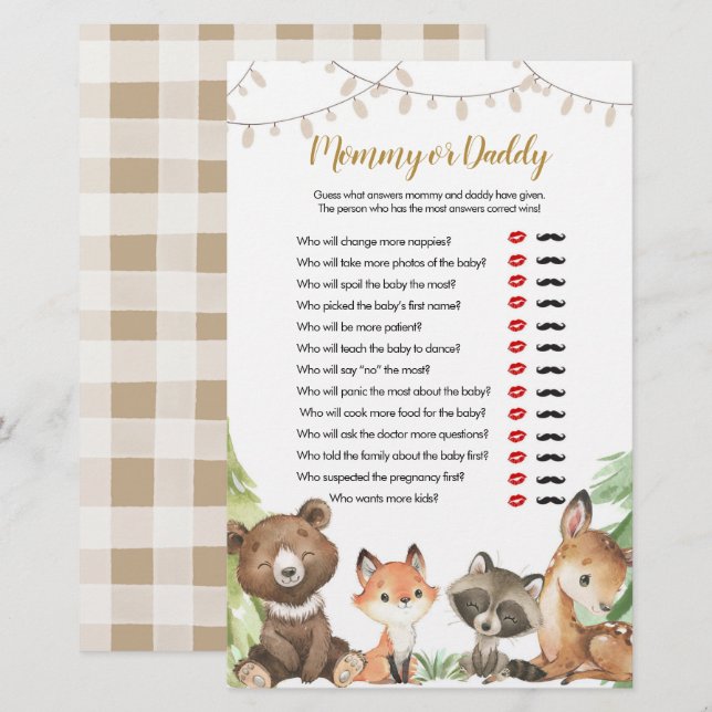 Mummy or Daddy Games Woodland Baby Shower (Front/Back)