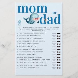 Mummy or Daddy Guess Baby Shower Game Funny Whale Flyer