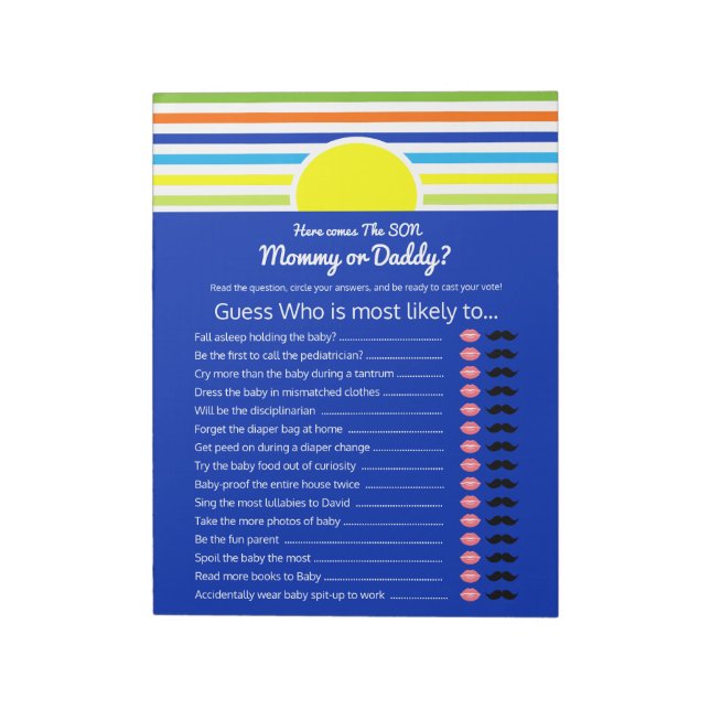 Mummy or Daddy Guess Who Baby Shower Game Notepad (Rotated)