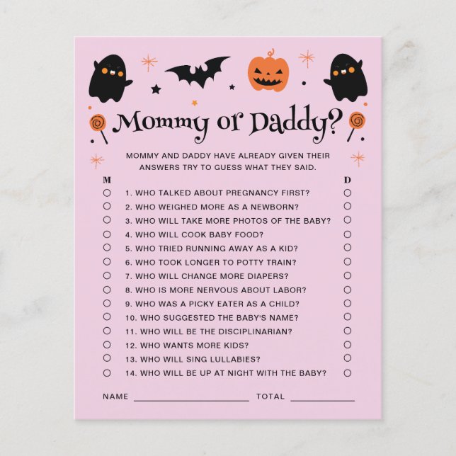 Mummy Or Daddy Halloween Witchy Baby Shower Game (Front)