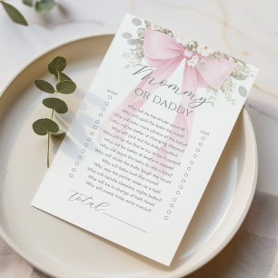 Mummy or daddy Pink Floral Bow Baby Shower game