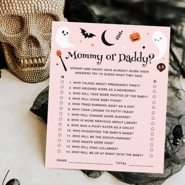 Mummy Or Daddy Pink Halloween Baby Shower Game (Creator Uploaded)