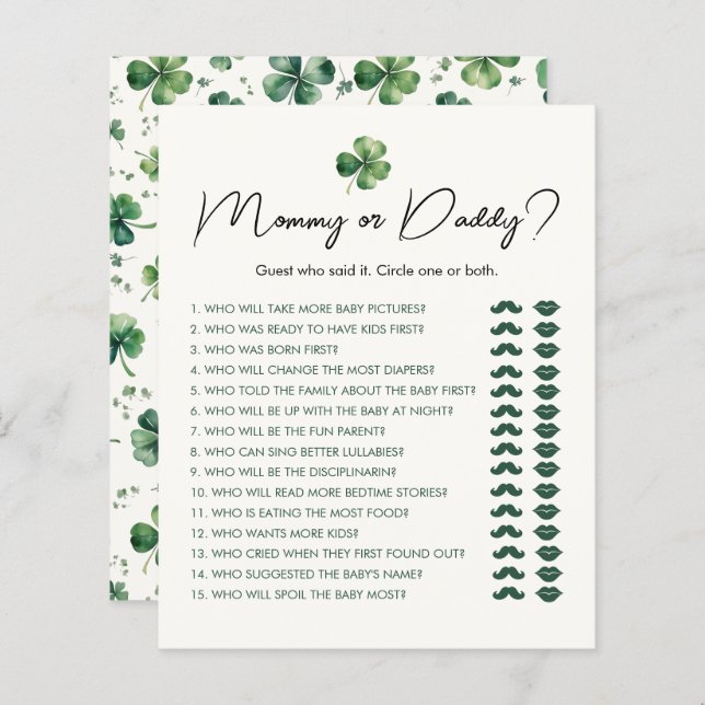 Mummy or Daddy St. Patrick's Day Baby Shower Game (Front/Back)