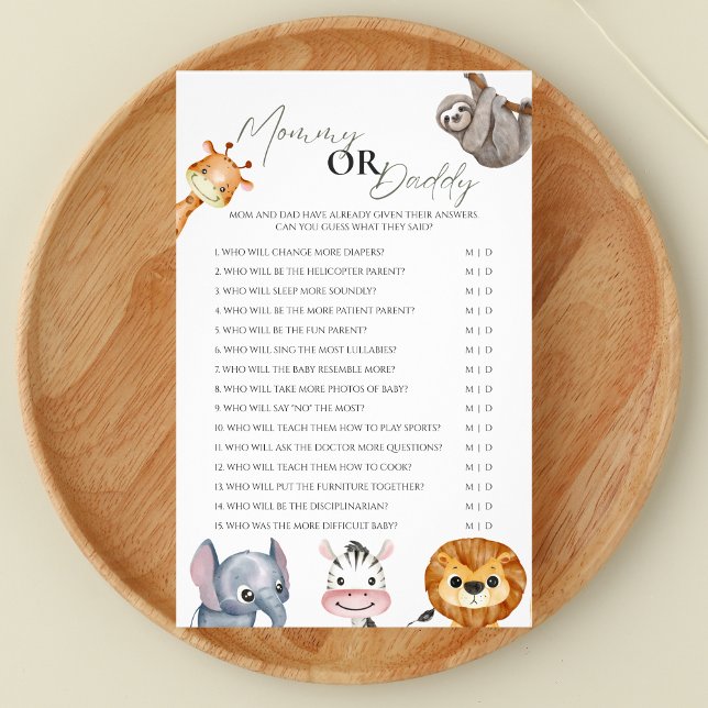 Mummy or Daddy Wild One Baby Shower Game Flyer (Safari-inspired 'Mommy or Daddy' baby shower game - A Little Wild One theme




)
