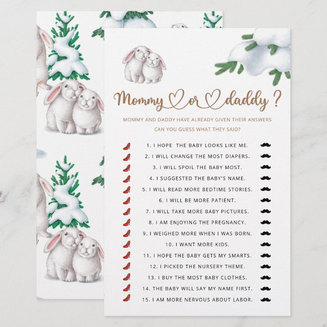 Mummy or daddy winter baby shower game (Front/Back)