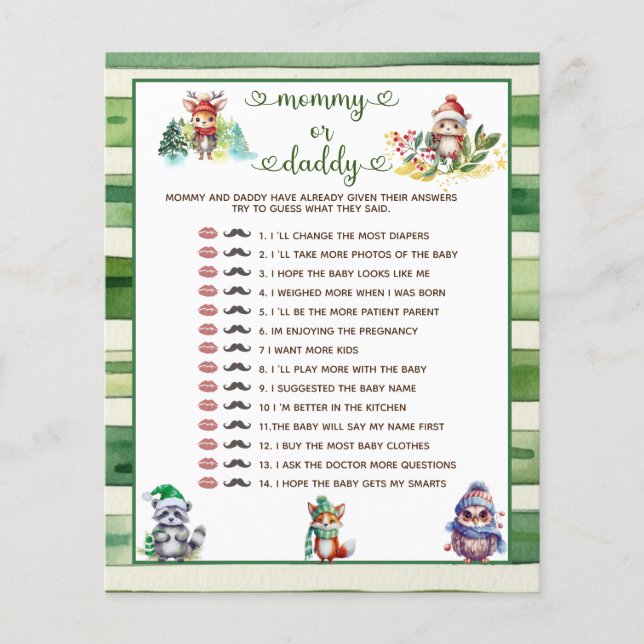 Mummy or Daddy Winter Christmas Baby Shower Game   (Front)