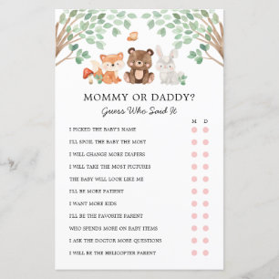 Mummy or Daddy Woodland Baby Shower Game