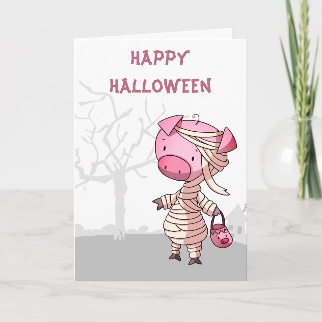 Mummy Pig Trick or Treating Funny Halloween Card (Front)