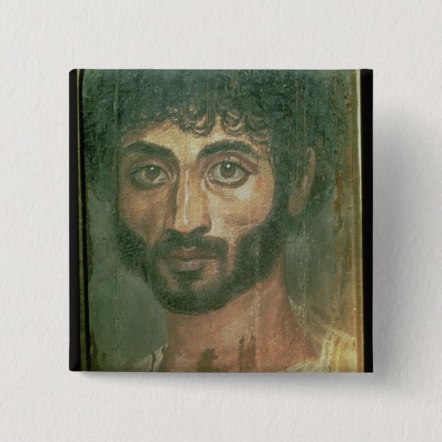 Mummy Portrait of a Man, from Fayum, Romano-Egypti 15 Cm Square Badge (Front)
