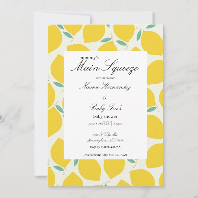 Mummy’s Main Squeeze Lemon Citrus Baby Shower Save The Date (Front)