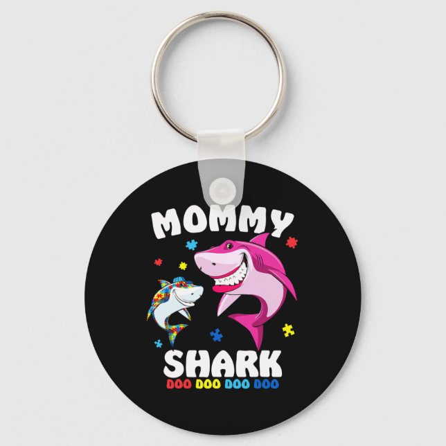 Mummy Shark Autism Awareness Gift -by  Key Ring (Front)