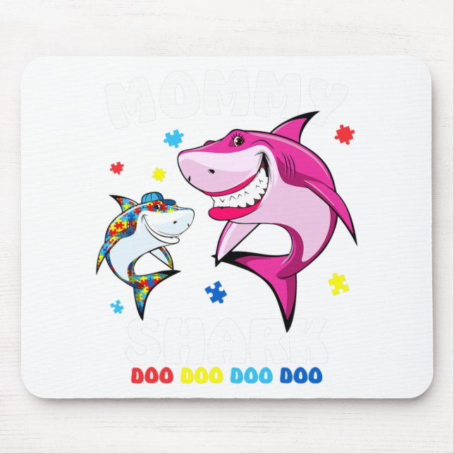 Mummy Shark Autism Awareness Gift -by  Mouse Mat (Front)