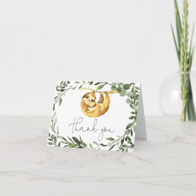 Mummy Sloth Baby Shower Thank You Card (Front)