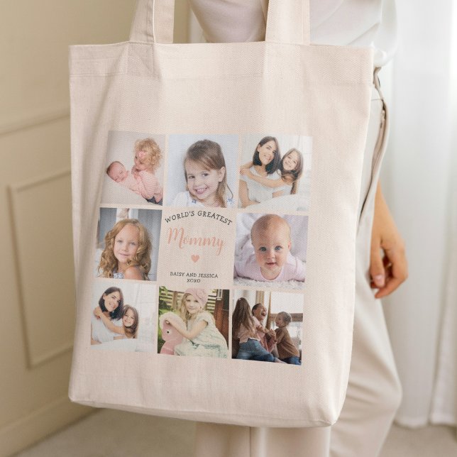 Mummy Stylish Photo Collage Pink Heart Tote Bag (Creator Uploaded)