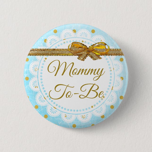Mummy To Be Baby Shower Blue & Gold Button (Front)